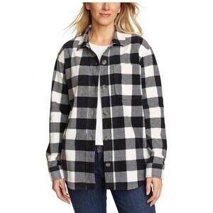 EDDIE BAUER Women's L Microfleece Button Up Flannel Shirt Jacket Black Plaid NWT